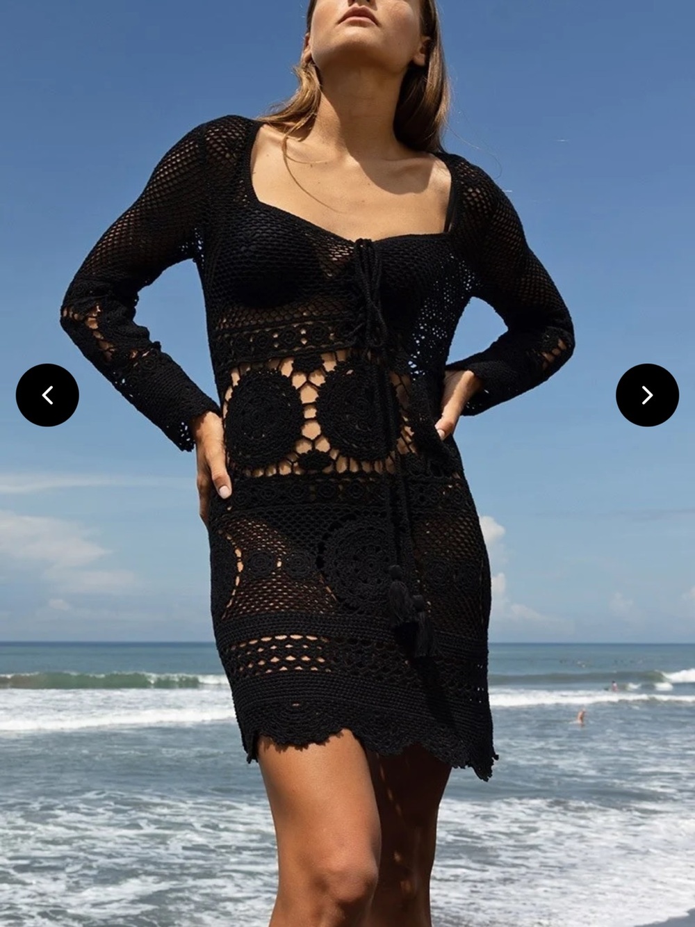 Miss June Crochet Tie-Front Swim Coverup Dress